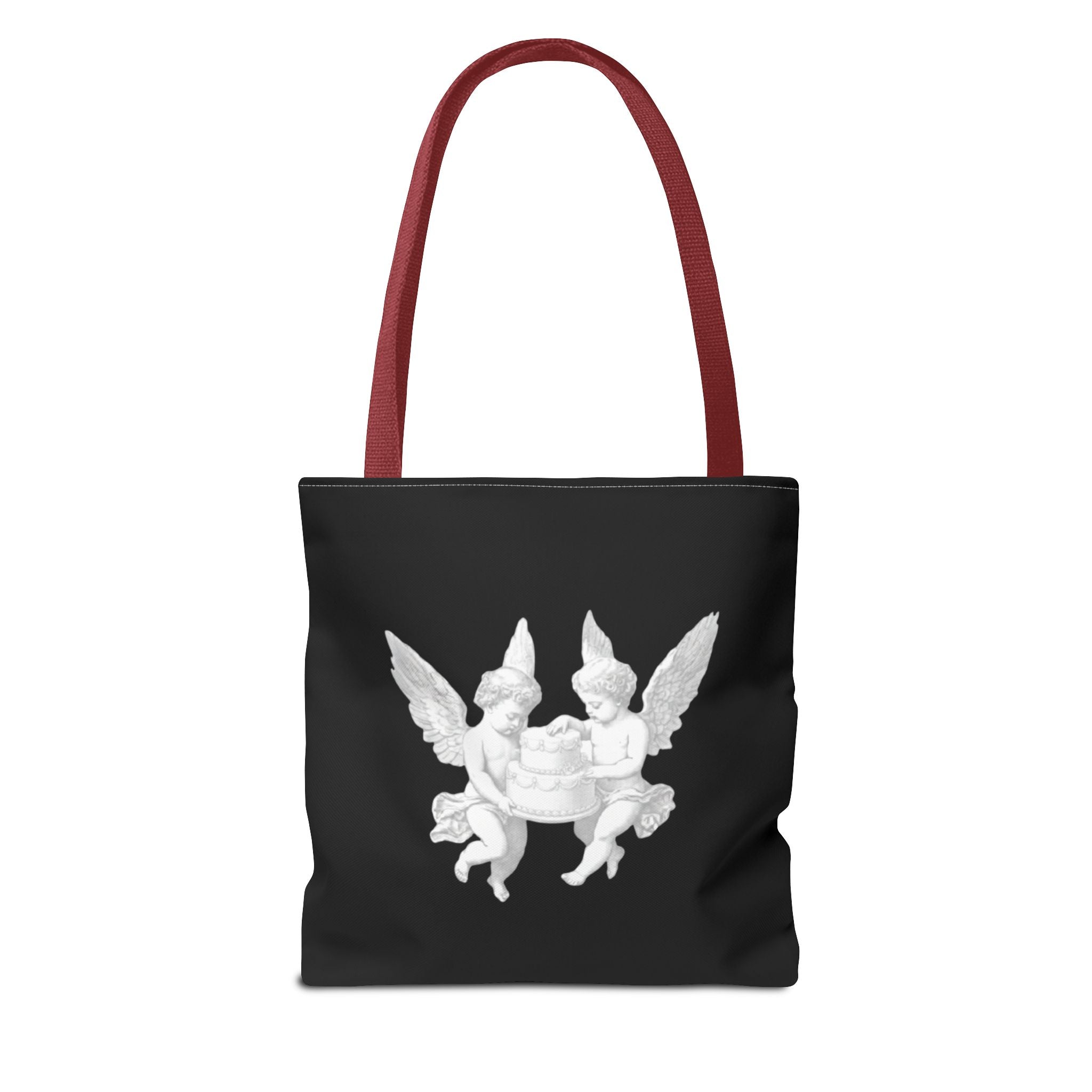 Angel Cherub Tote Bag — Vintage White Cherubs on Black All-Over Print Tote